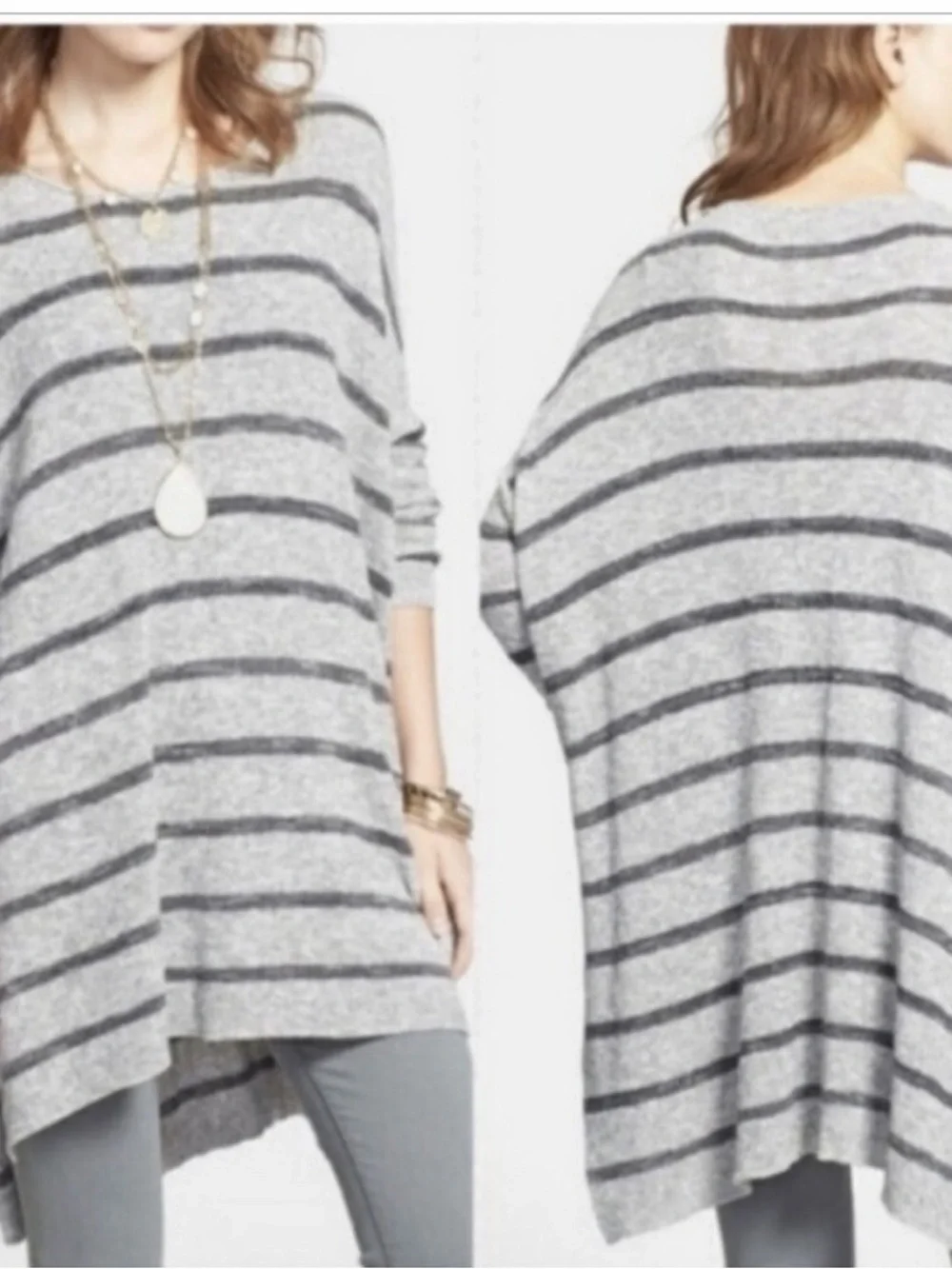 Free People gray striped oversized tunic sweater